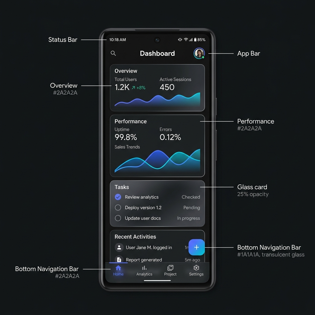 Android Mobile App — Material Design interface on device